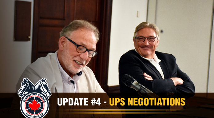 UPS Canada Negotiations Update #4 From left to right: Richard Eichel, director of the Teamsters Canada Parcel Division, and François Laporte, president of Teamsters Canada, during UPS negotiations in Quebec City.