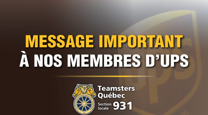 MESSAGE IMPORTANT À NOS MEMBRES D’UPS